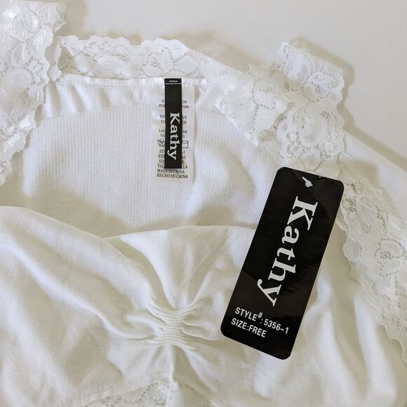 Y2K Womens One Size White Lace Babydoll Cami Tank Top Ruched Romantic Fairy - Picture 4 of 7